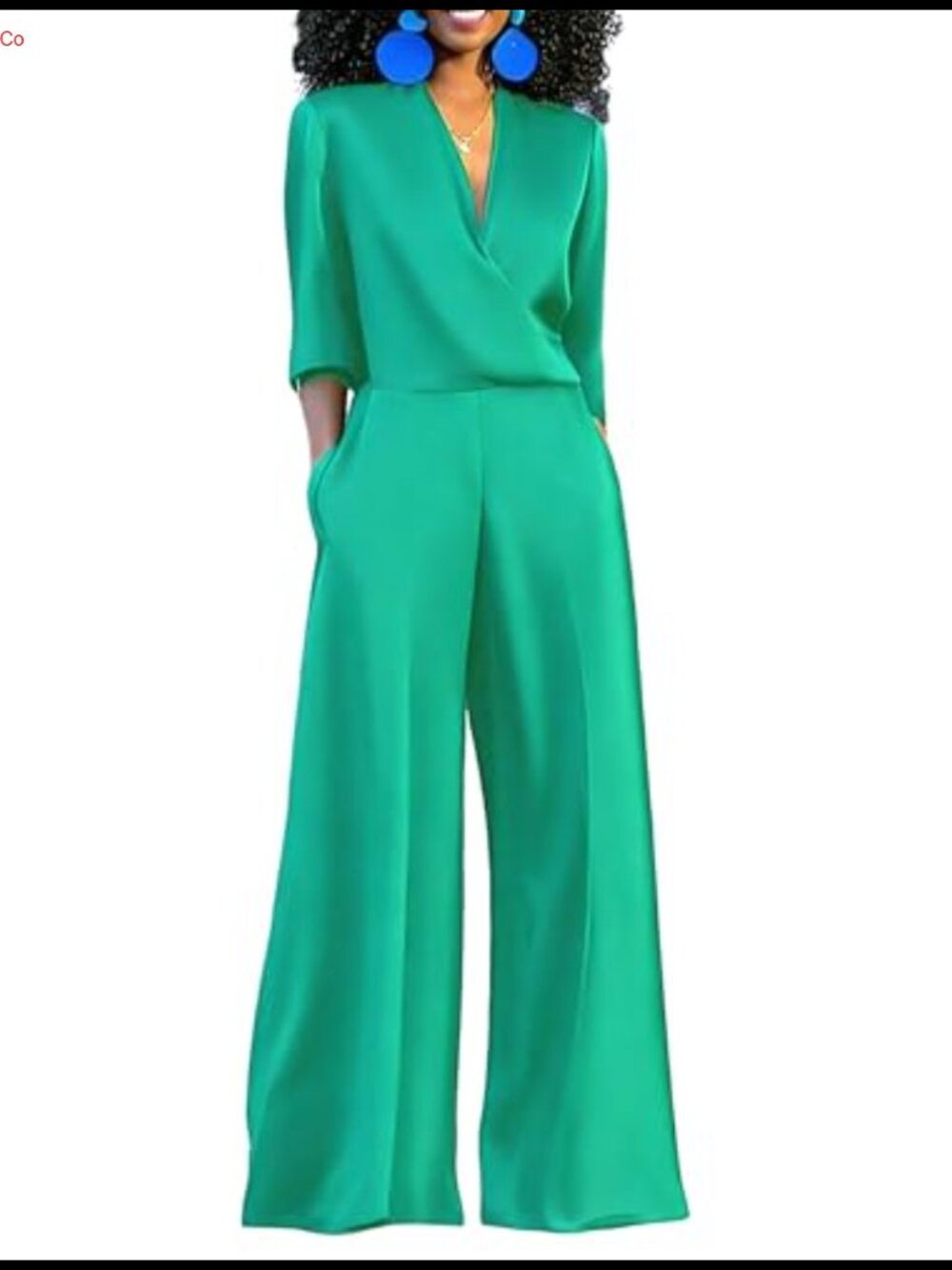 Women's V Neck Wide Leg Jumpsuit Half Sleeve Maxi Elegant One Piece with Pockets